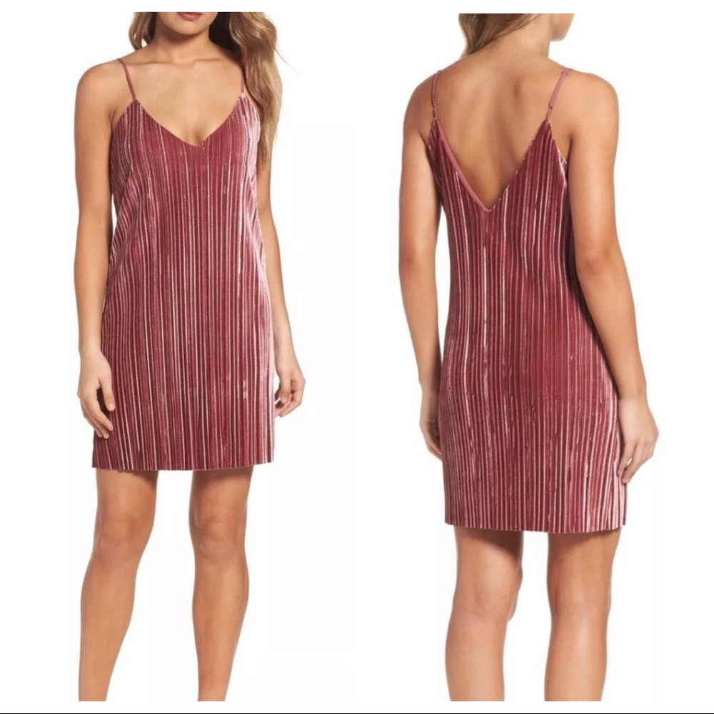 Bardot Pink Velvet Striped Midi Slip Dress